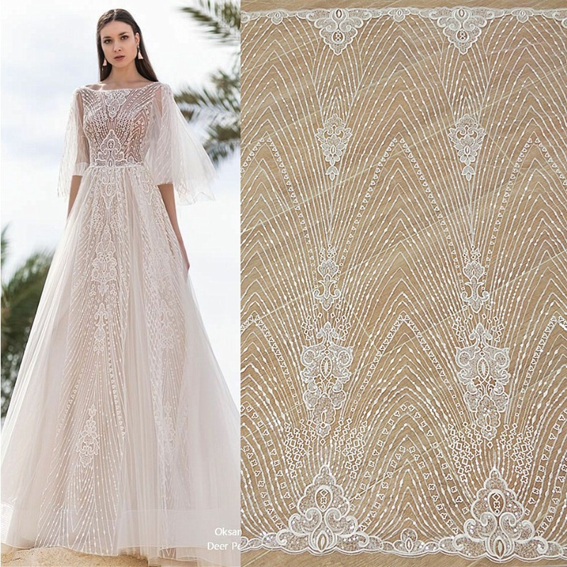 Wedding Dress Supply - Yeni Çizgili Dantel Nakış Payet Örgü