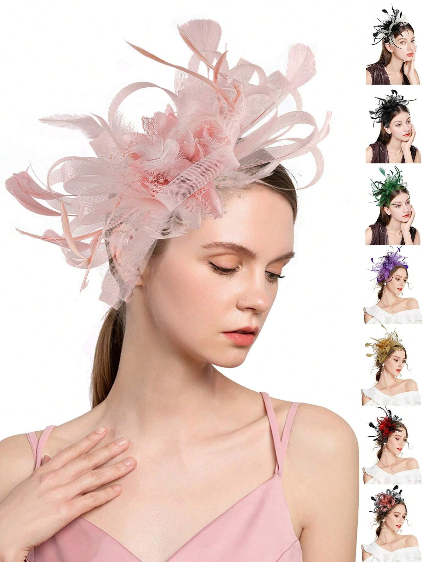 Wedding Dress Supply - 1 adet Tüylü Fascinator Kafa Bandı,