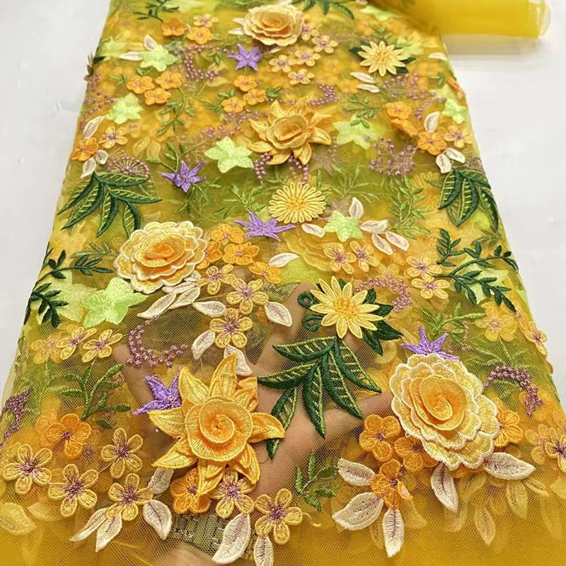 Wedding Dress Supply - 90x130cm 3D Çiçek İşlemeli Tül Dantel