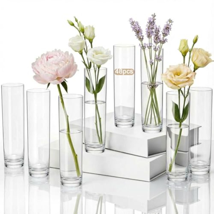 Centerpiece Vase Tall - 48 adet akrilik silindir çiçek vazosu,