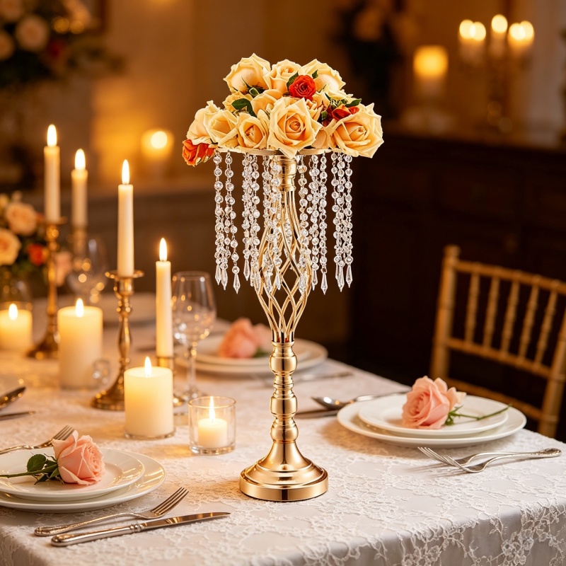 Zarif Uzun Altın Kristal Çiçek - Centerpiece Vase Tall incelemesi ve fiyatı