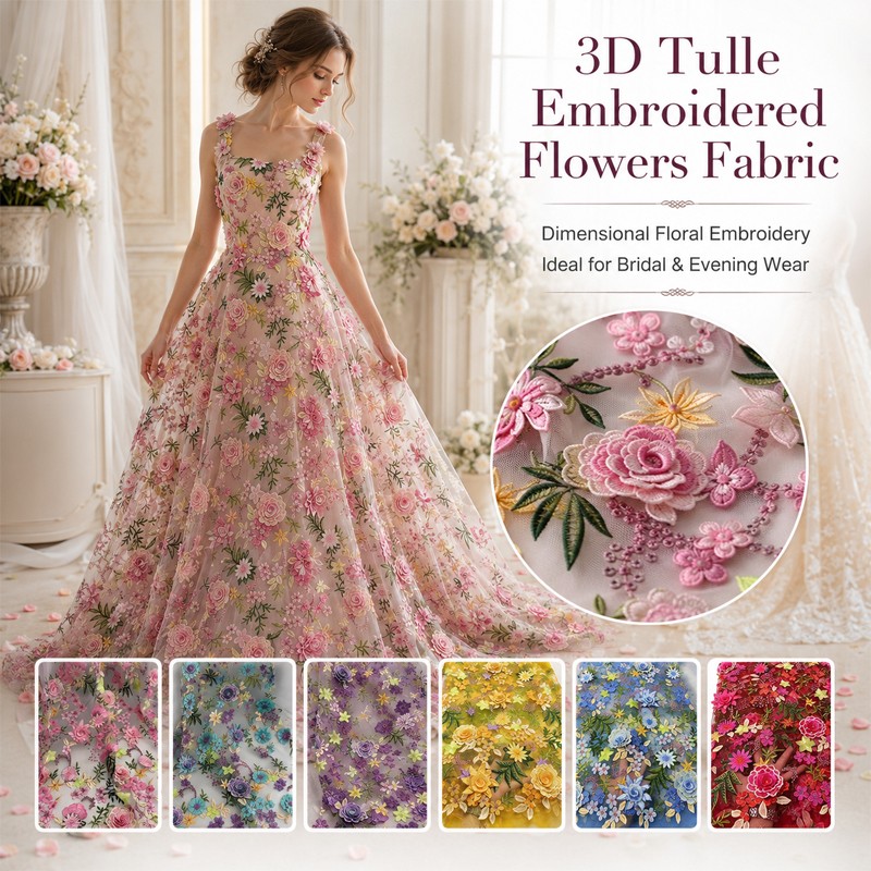 90x130cm 3D Çiçek İşlemeli Tül - Wedding Dress Supply incelemesi ve fiyatı